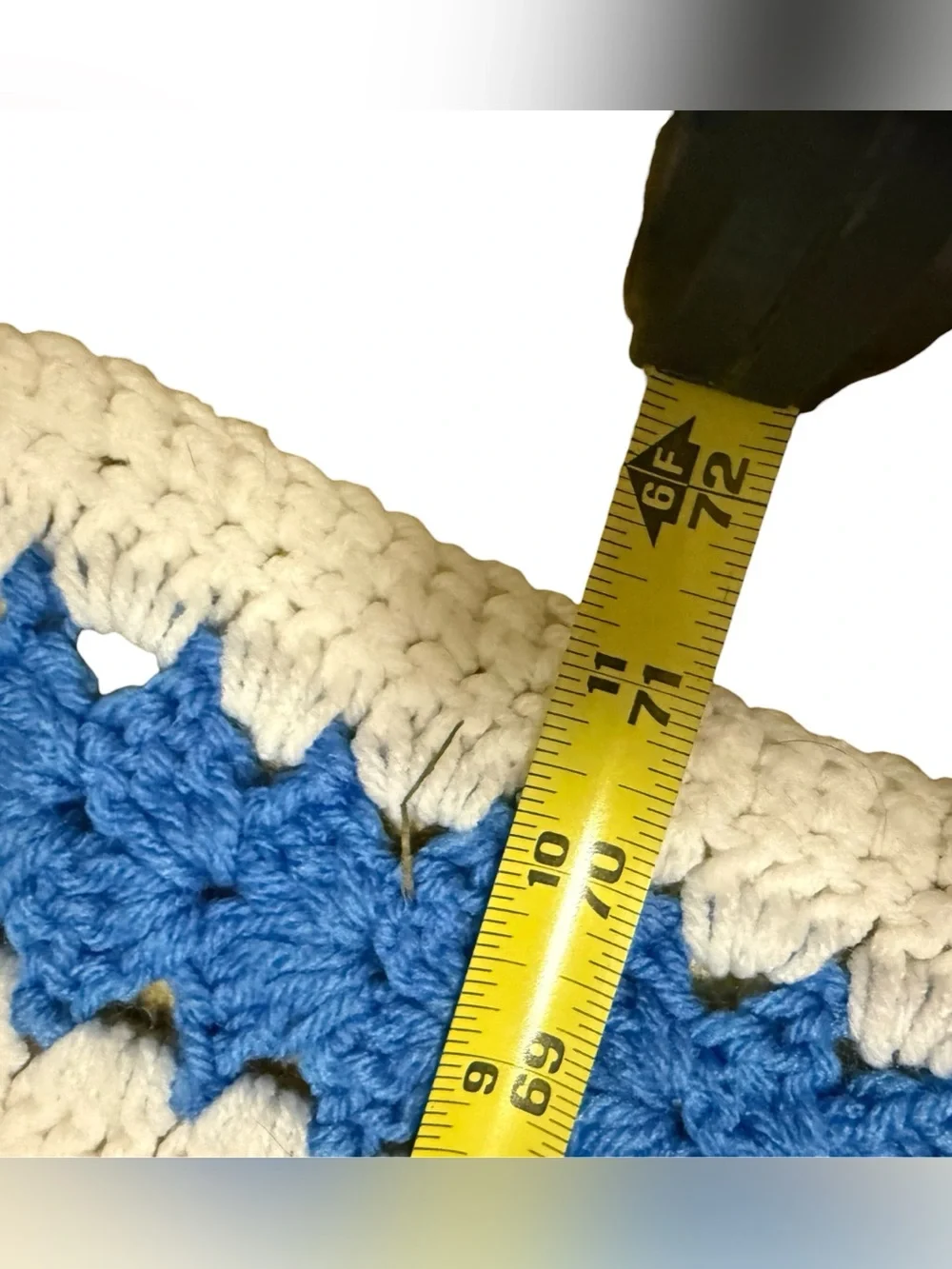 Vintage Crochet Knit Afghan Blanket Handmade Granny Blue Green Pink White 71x55”